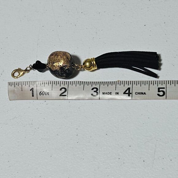 Handcrafted Gold Black Tassel Keychain Pendant Lobster Clasp Bead Accent Women - Picture 4 of 4